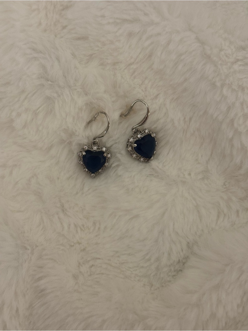 Heart Drop Earrings with Dark Blue Gemstone and Silver Accents Titanic